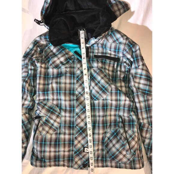 Ride Snowboards Women's Hooded Aqua Plaid Ski Jacket Multicolor - Picture 5 of 10